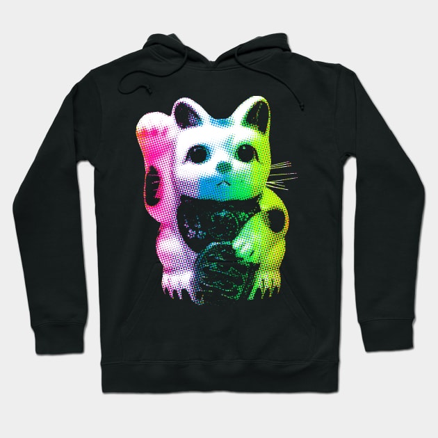 Rainbow Lucky Cat - Maneki Neko Hoodie by robotface